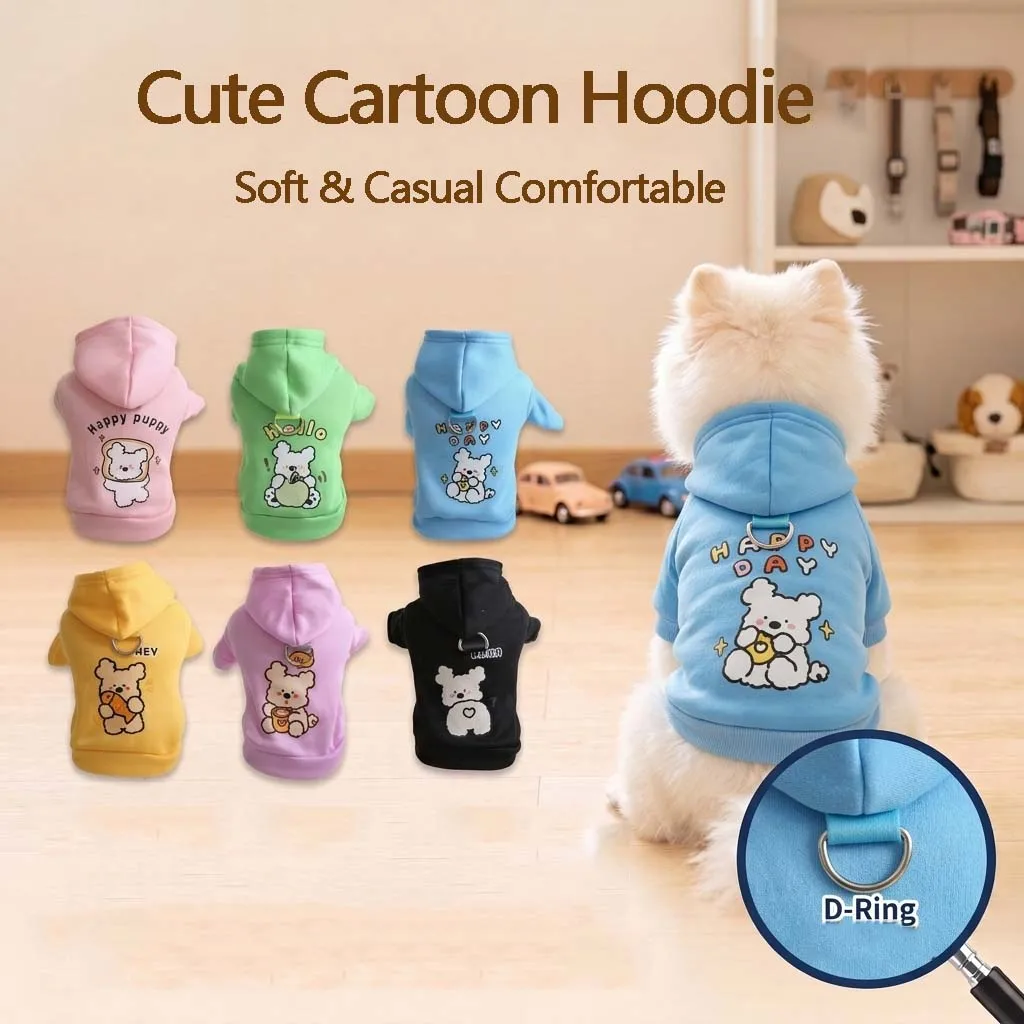 Niedlicher Cartoon-Bären-Haustier-Hoodie mit D-Ring, weicher, warmer Welpen-Kapuzenpullover, zweibeinige Hundekleidung, lässiges Outfit für Teddy Bic.
