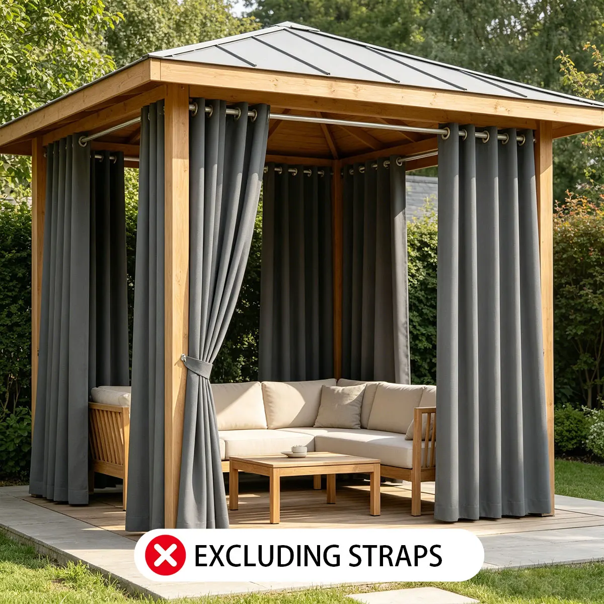Gray High‑Density Grommet Outdoor Curtains 2pcs, Waterproof Sun Blocking Drapes for Gazebo Patio Porch