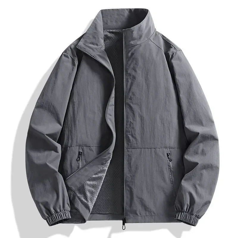 Men Stand Collar Cargo Jacket Plus Size Spring Autumn Outdoor Windbreaker Young Man Hiking Cycling Fishing Casual Outerwear Coat