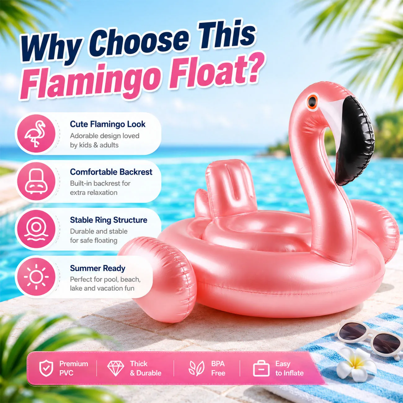 1PC Inflatable Flamingo Pool Float Swim Ring Pool Floats Water Hammock Lounge Raft Beach Chair Summer Pool Accessory