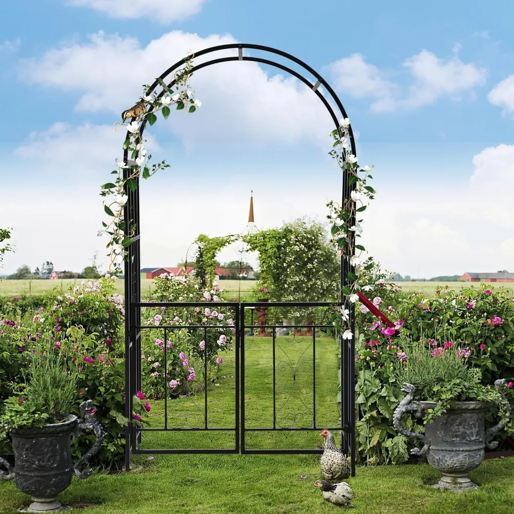 Garden Arbor Trellis with Doors, Durable Metal Garden Arch Archway with Gate for Wedding, Bridal Party, Bakcyard