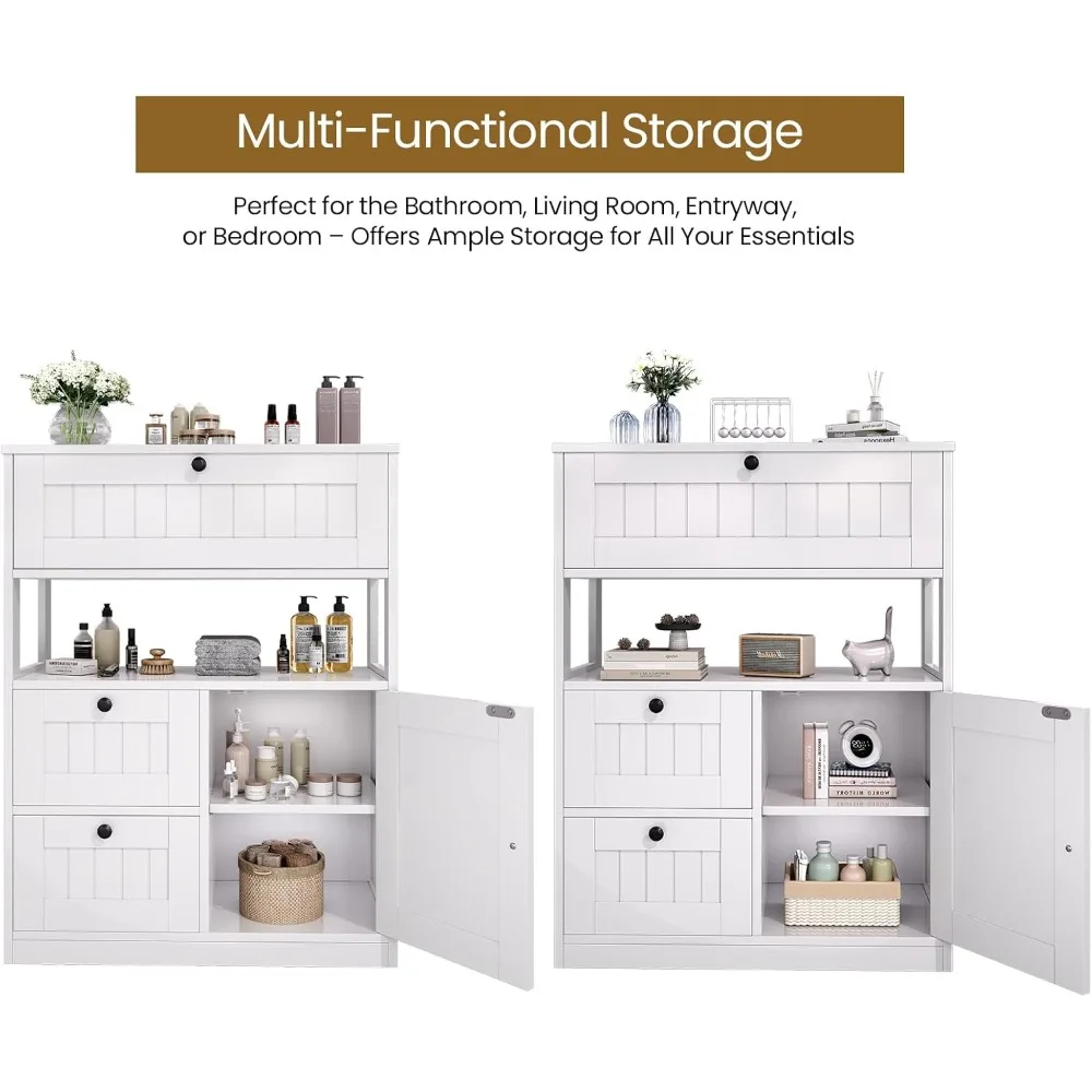 خزانة أرضية حمام معاصرة ذات 3 أدراج مع أرفف قابلة للتعديل للتخزين والتنظيم #5