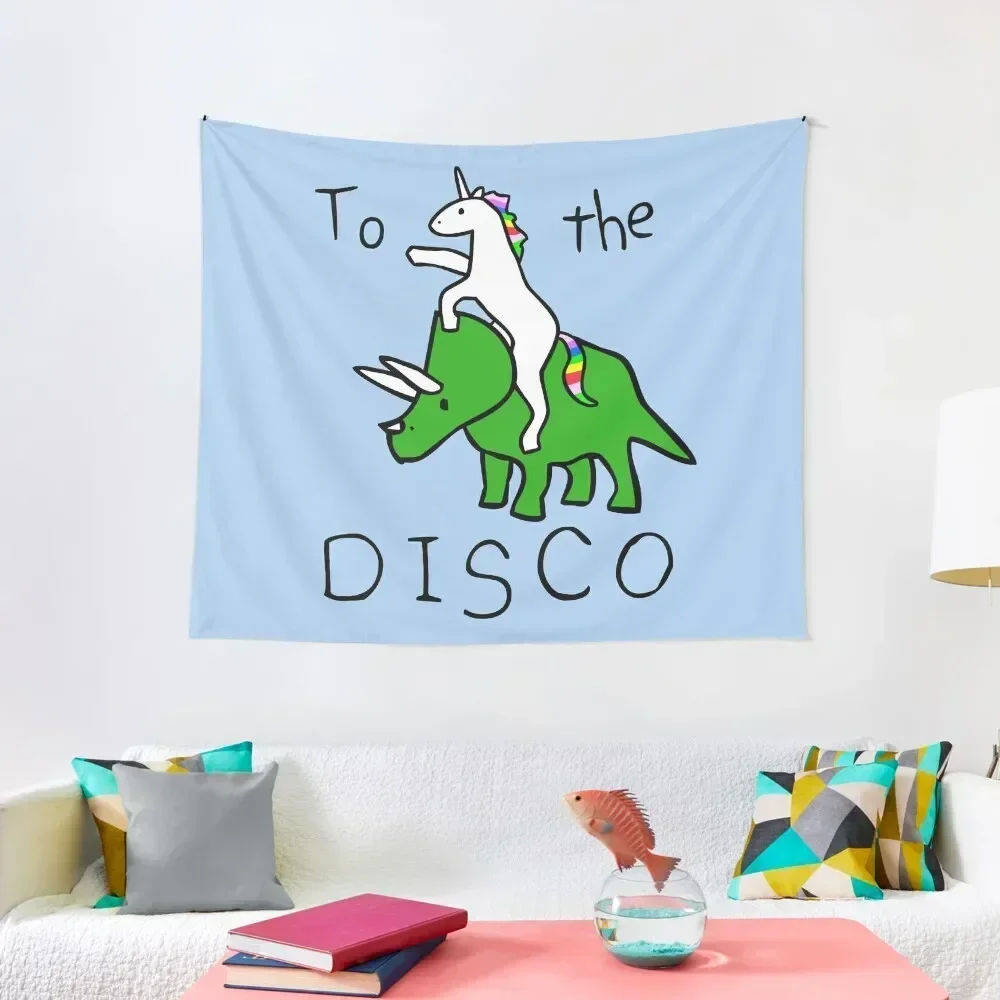 To The Disco (Unicorn Riding Triceratops) Tapestry Decoration Bedroom Bedrooms Decorations Aesthetic Room Decor Korean Tapestry