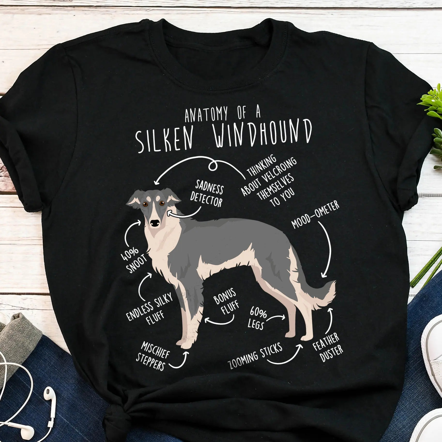 Silken Windhound T Shirt Funny Dog Lover Cute Blue White Sighthound Mom Dad Pet Borzoi