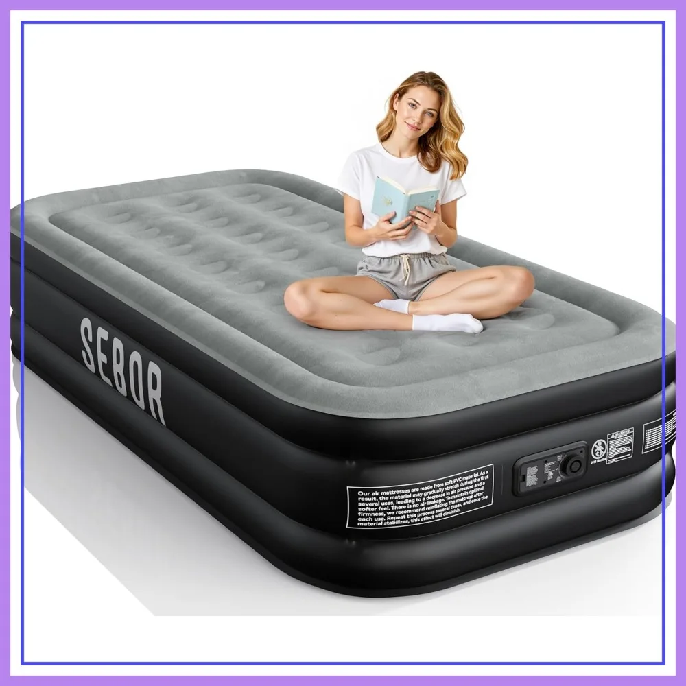 

Air Mattress Twin with Built-in Pump 18", Comfortable Self-Inflating Blow Up Bed for Guests Camping Travel