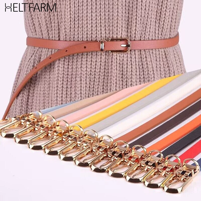 1PC Fashion Black White Gray Women Belts Thin Skinny Waistband Pin Buckle Adjustable Belt Summer Dress Jeans Strap Pu Belts