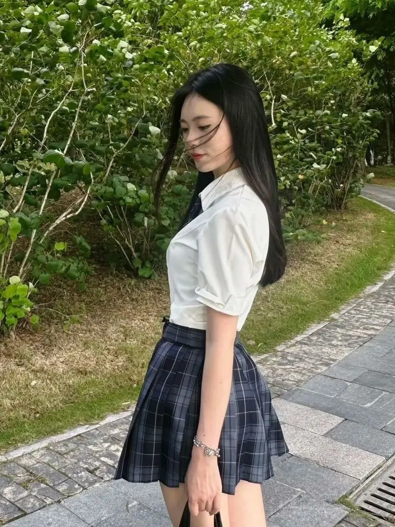 Slim Fit School Uniform Style JK Outfit Women's Shirt And Skirt Set Summer Fashion Casual Breathable Polyester Cotton Blend