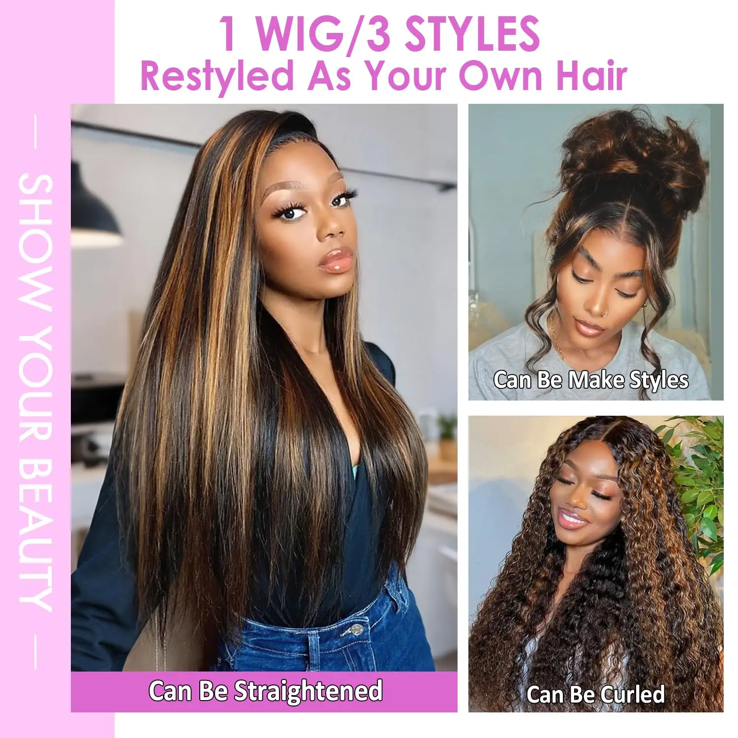 Highlight Ombre Lace Front Wig Human Hair Body Wave Pre Plucked 1B/30 Lace Front Human Hair Wig 200 Density 30 Inch For Women image 2