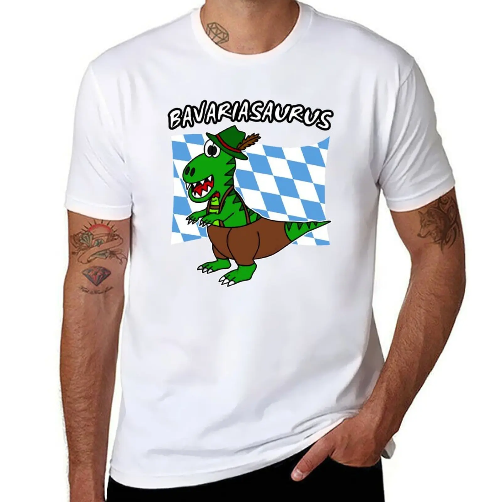 

Bavariasaurus Bavarian Flag Dinosaur Tyrolean Hat Lederhosen Funny T-Shirt man t shirt designer man t shirt graphic T-Shirt