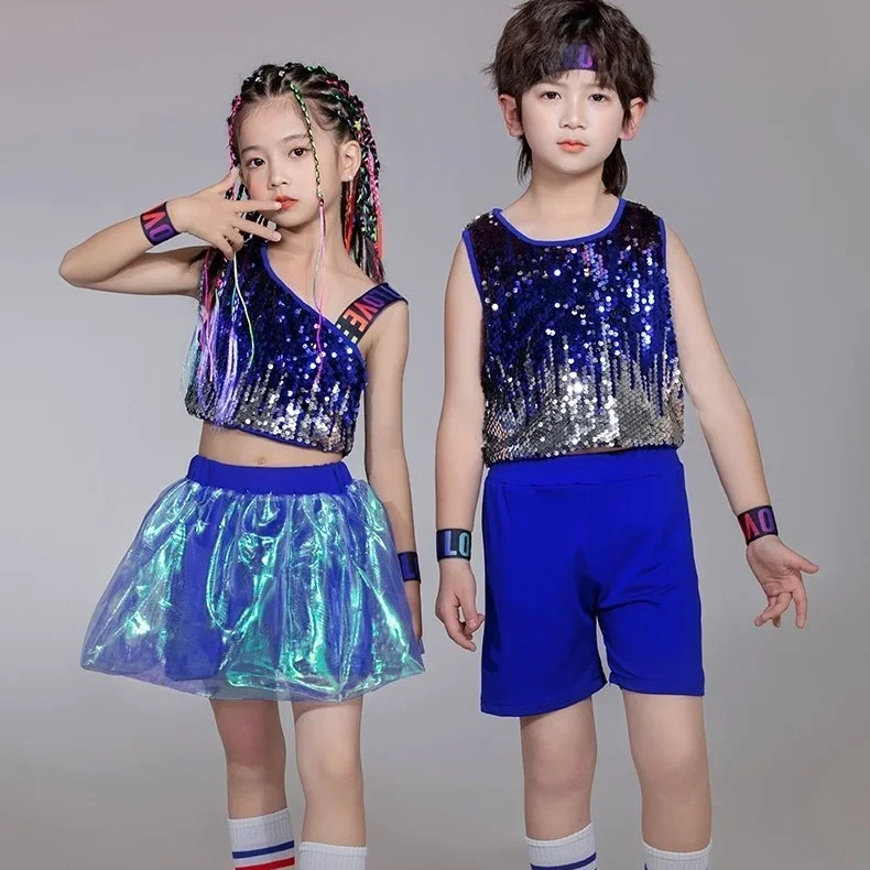 Kinder Pailletten Street Dance Mode Kleidung Hip Hop Mädchen Jazz Dance holographische Cheerleading Performance Kleidung