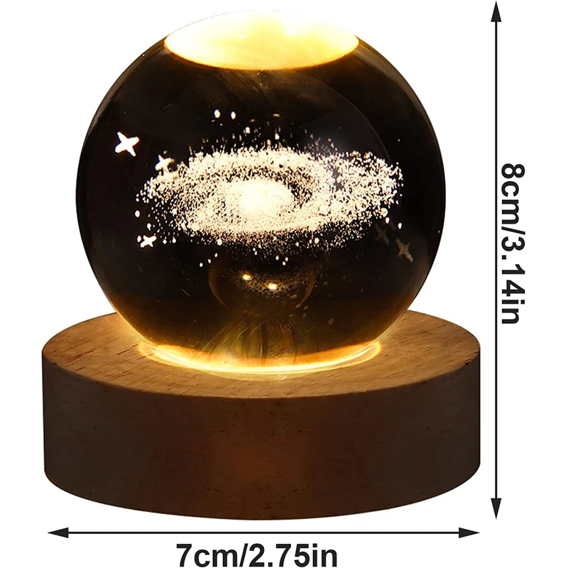 Lámpara de bola de cristal 3D única con proyecciones planetarias y galaxia, luz nocturna USB para una atmósfera acogedora, bola de plasma