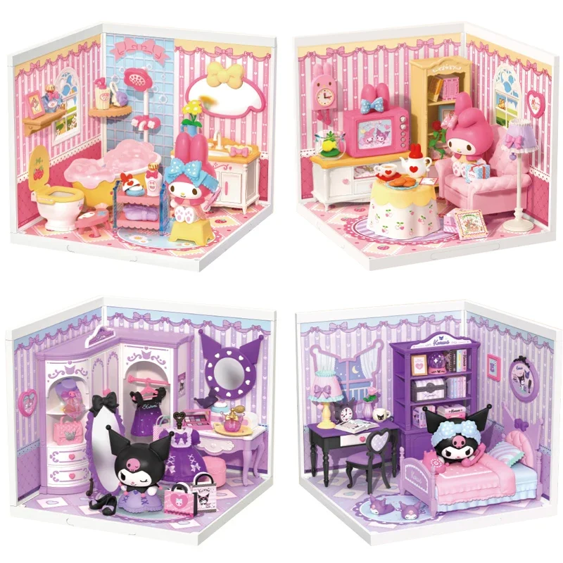 Anime Sanrio Family Melody Kuromi Super Cute Diary Super World Building Block Toys Ornaments Figures Children Birthday Gifts