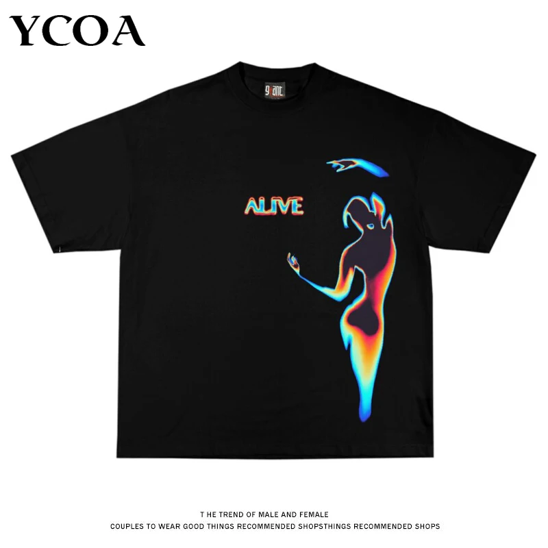 Men Tshirt Oversize Hip Hop Streetwear Graphic Short Sleeve Cotton Loose Y2k Tops Tees Black Korean Fashion Aesthetic Clothing