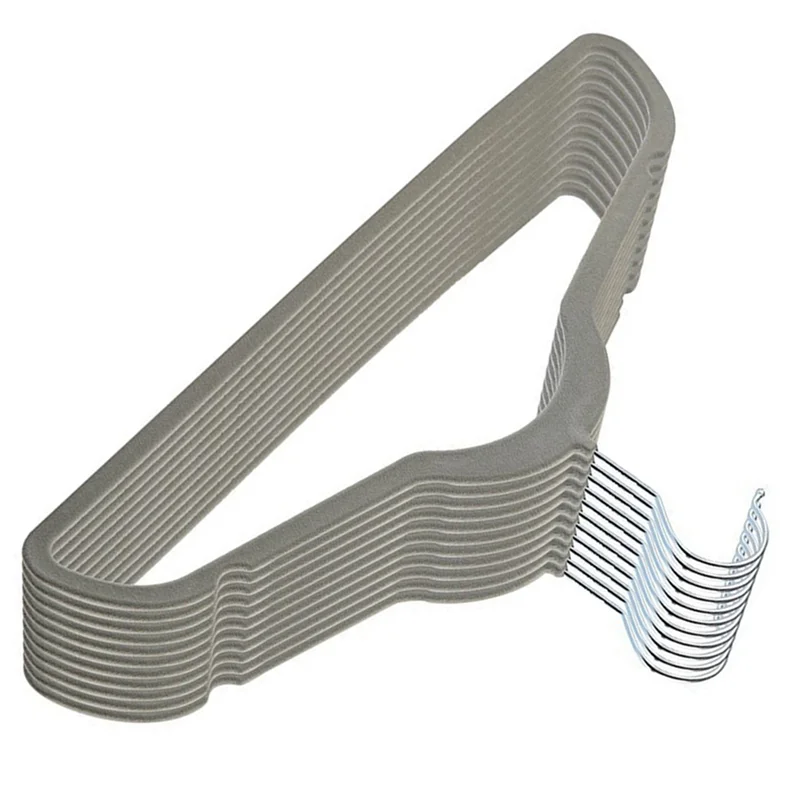 

A64K 2X Slim Velvet, Non-Slip Suit Clothes Hangers Coat Hanger, Gray Silver Hook