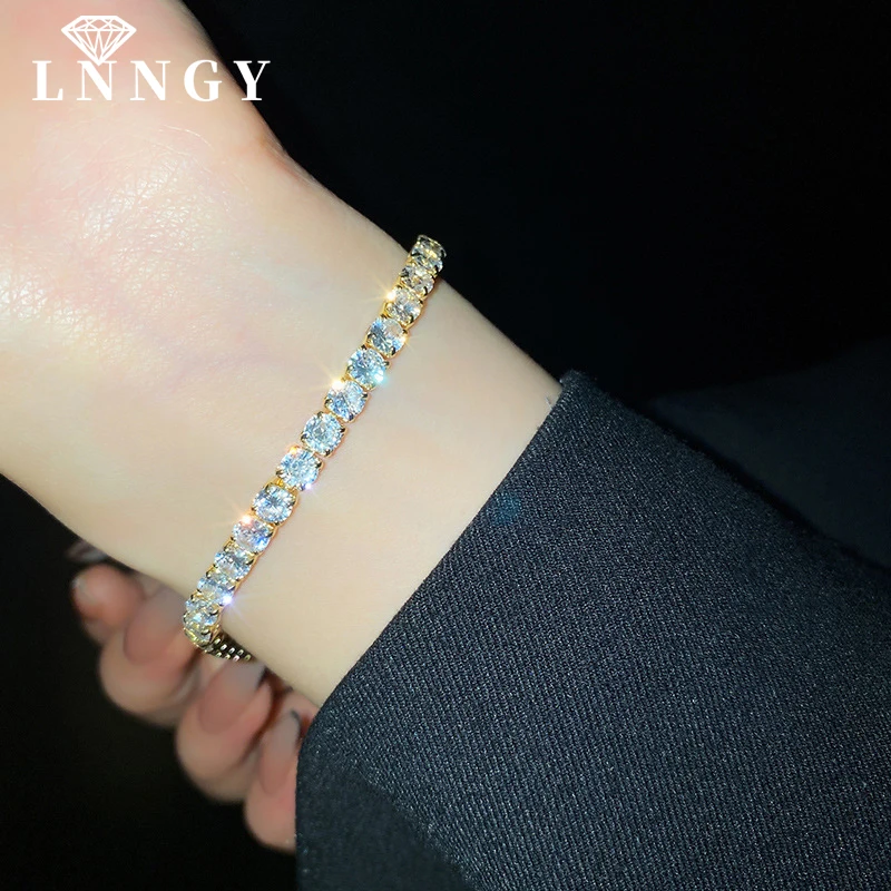 

Сертифицированный браслет-цепочка Lnngy из муассанита 3 мм, 0,1 карата, для женщин и мужчин, с покрытием из 14-каратного золота, блестящее украшение для рук, подарок