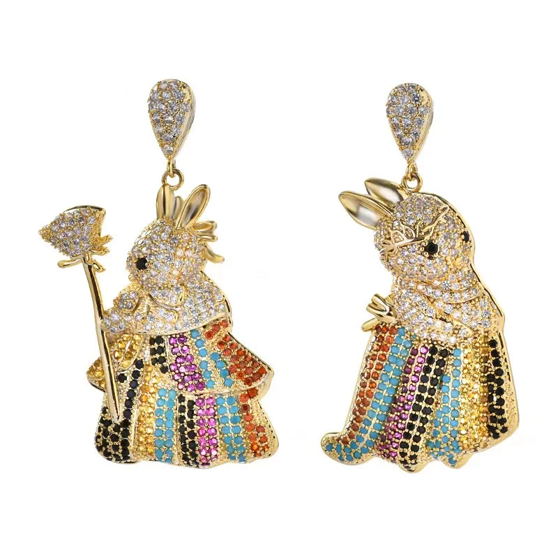 EYER Best Quality New Colorful Zircon S925 pin Temperament Rabbit Drop Funny Earrings For Women Party Dinner Jewelry Accessories