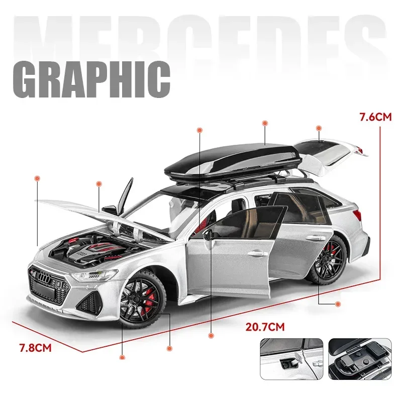 1:24 Schaal Diecast Speelgoedvoertuig Model Audi Rs6 Travel Edition Auto Pull Back Sound & Light Deuren Te Openen Collectie Cadeau