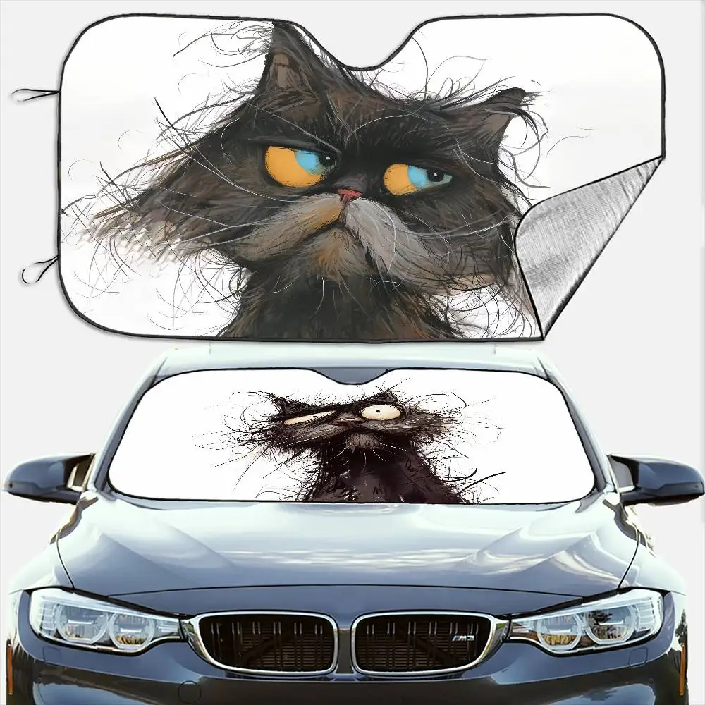 

Whimsical Cat Art Car SunShade Windshield Anti-UV Protection Front Shade Attachment Sun Visor Protective Cover
