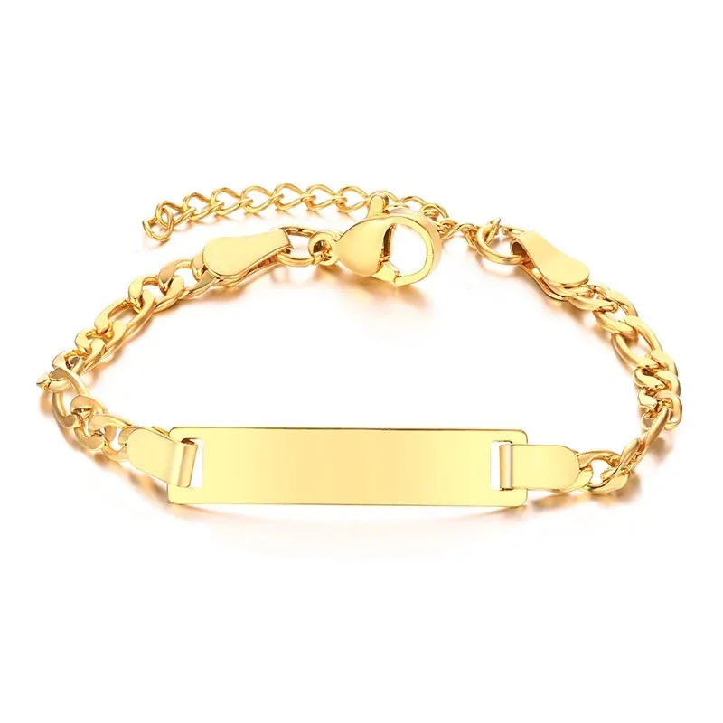 Personalisierter Name und Text, vergoldetes Edelstahl-Gliederarmband, modischer personalisierter individueller Schmuck für Männer und Frauen