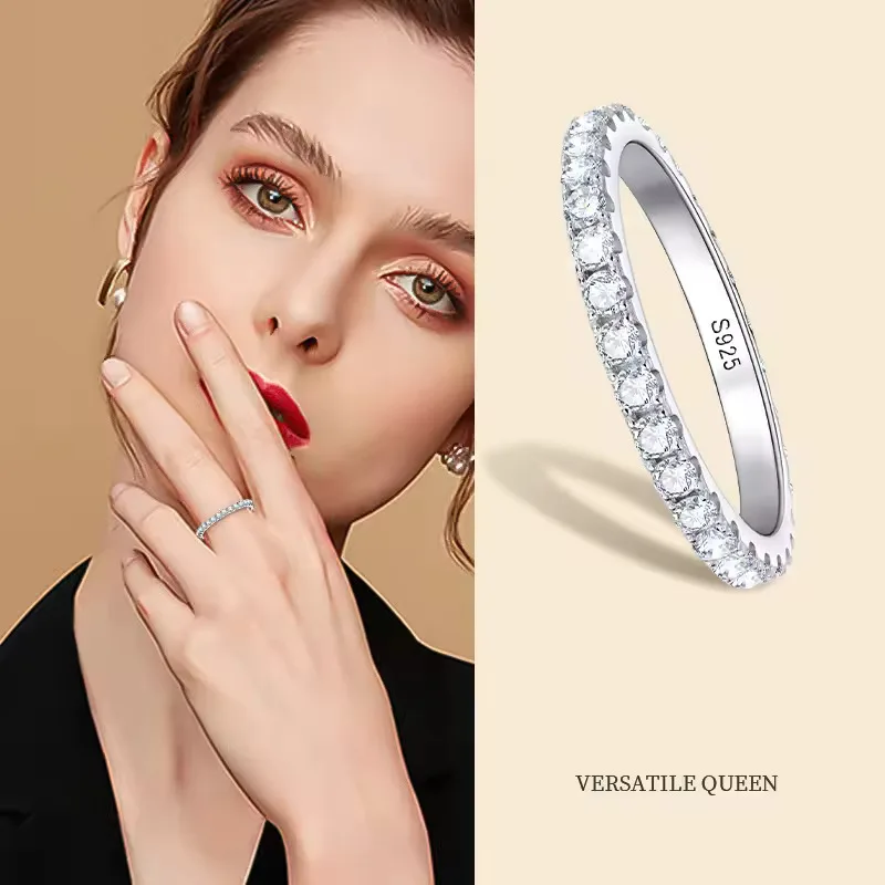 JoyceJelly Sterling Silver S925 Full Moissanite Ring For Women Delicate Tail Ring Stackable Rings Finely Crafted Gift Size5-9