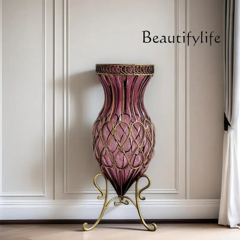Art Red European Creative Floor Purple Glass Large Vase Hydroponic Rich Bamboo Lily Large Living Room Flower Arrangement