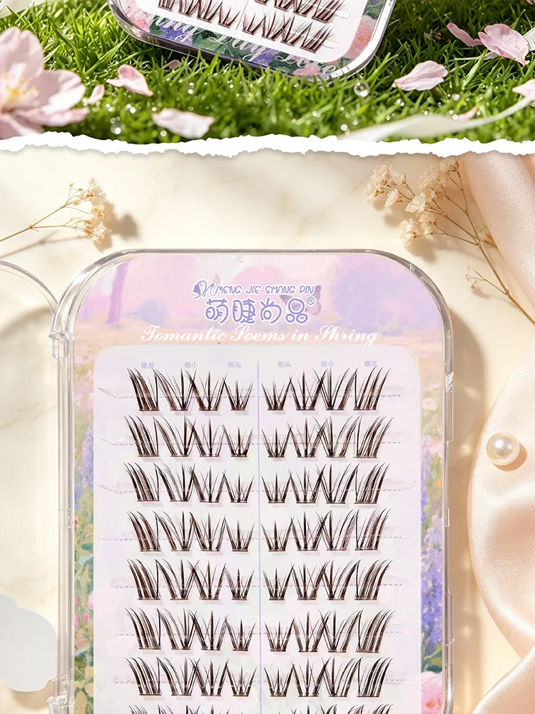 Klebefreie, natürlich aussehende Fox-Eye Wispy Lashes, flauschige, weiche, einzelne Wimpernbüschel, lange, verlängernde Cat-Eye-Kunstwimpern – Detail 16