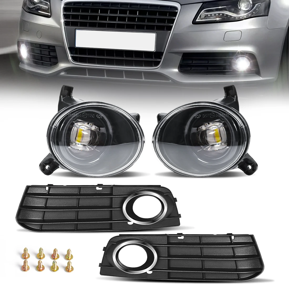 

For Audi A4 B8 2009-2012 LED Fog Lamp Kit Daytime Running Light DRL ABS Housing Car Accessories Foglamp for Improved Visibility