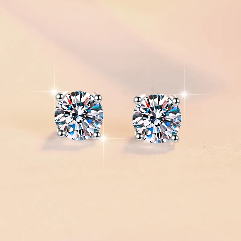 S925 Sterling Silver Four-Claw Stud Earrings Screw Spiral Earrings Women's Simple Classic Moissanite Earrings