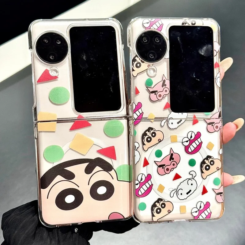 

Cute Cartoon Crayon Shin-chan dinosaur Folding Magsafe Wireless Charge Case For OPPO Find N3Flip Find N2Flip Magnetic Holder