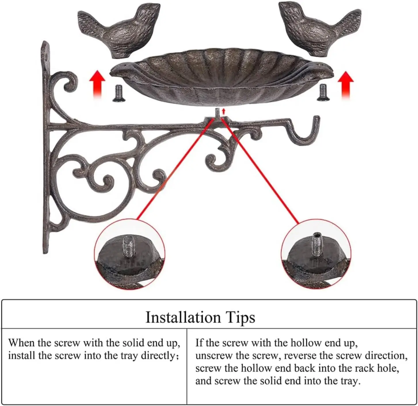 Heavy Duty Cast Iron Bird Feeder with Hanging Bracket - Wall Mounted Bird Bath - Vintage & Lovely Birds Hanger Wall Hook