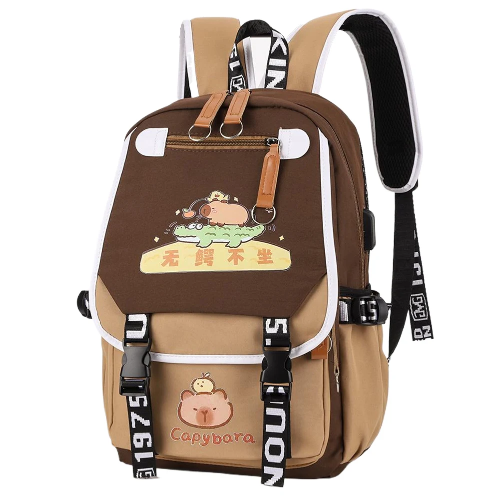 Students Capybara Cute Schoolbag Large Capacity Waterproof Backpacks Kawaii College School Bags Adjustable Strap Student Daypack