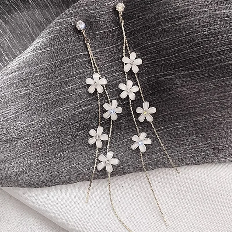 Summer Fashion Cherry Blossom Tassel Earrings Immortal Personality Sweet Earrings Fashion Crystal Flower Earrings Accessories