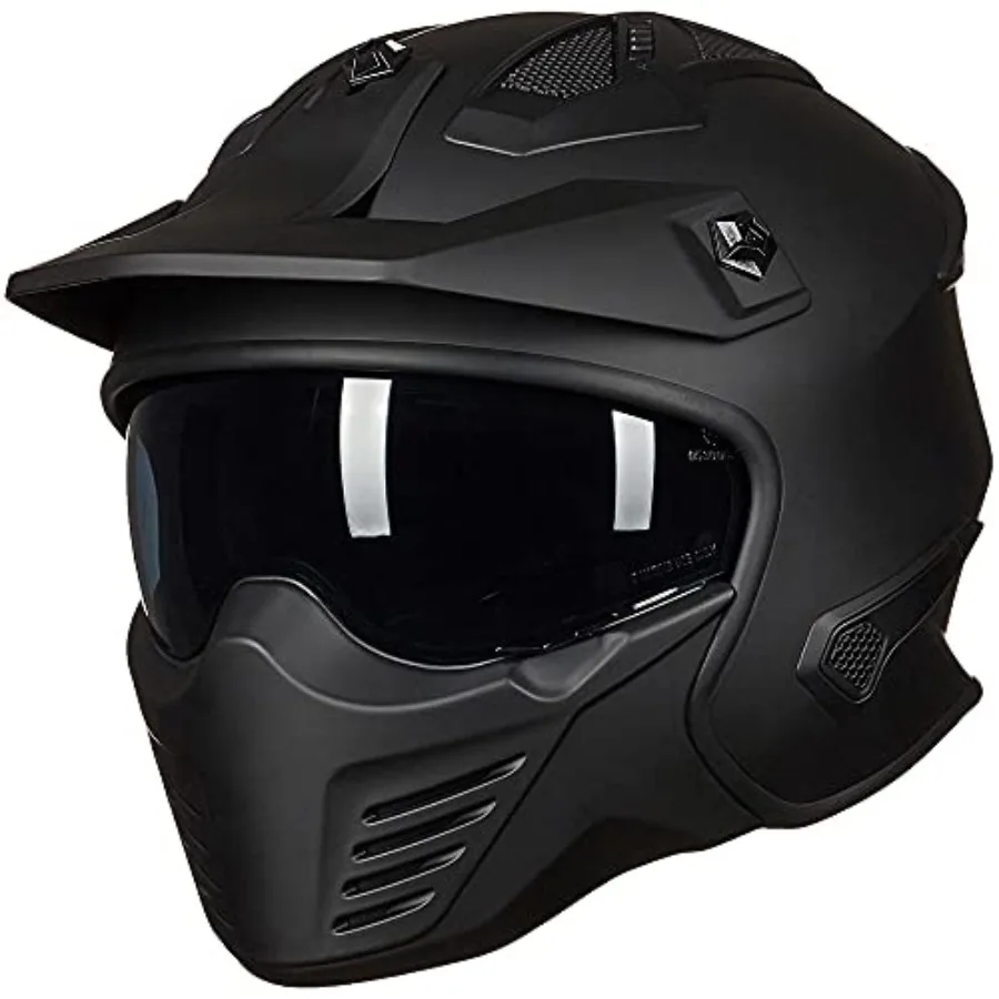 Open Face Motorcycle 3/4 Half Helmet for Dirt Bike Moped ATV UTV Motocross Electric Cruiser Scooter DOT Model 726X Matte Black