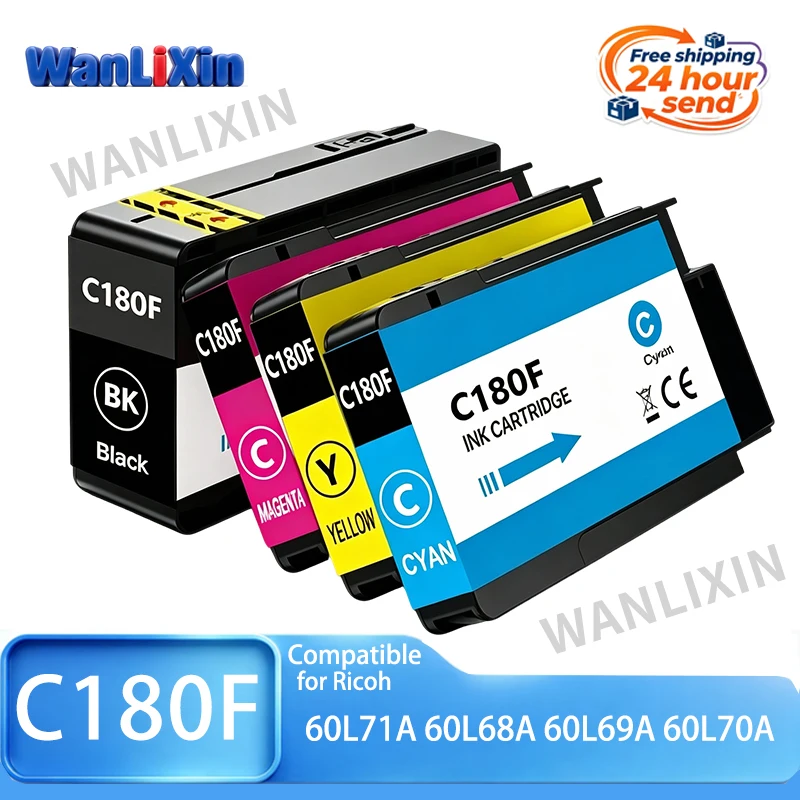 1/2/3/4/5 Sets C180F Ink Cartridge Compatible for Ricoh Global Version IJM C180F for Ricoh 60L70A 71A 60L68A 60L 60L69A Printers