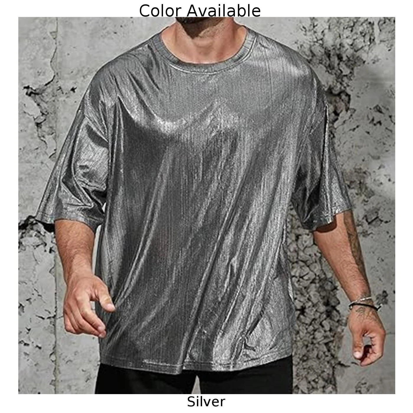 Streetwear T-Shirt Loose Mens O-neck Sequins Shiny Short Sleeve Solid Color Daily Holiday Party Nightclub Comfy