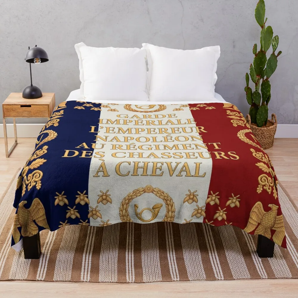 

Napoleonic French flag of the Chasseurs A cheval de la Garde Throw Blanket Flannels Cute Plaid Decoratives Blankets