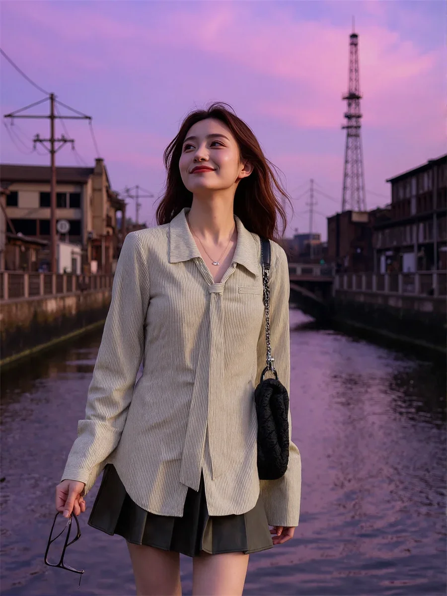 

Шикарные рубашки, женские элегантные вязаные блузки на пуговицах с облегающей талией и полосатыми узорами для повседневной весенней офисной одежды