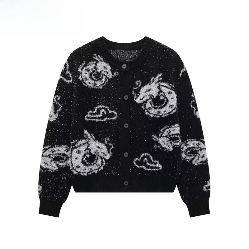 

Осенний новый женский вязаный длинный свитер Sve round Ne, кардиган 2025 Sle Dragon Year Series, уличная мода, повседневная полиэтиленная серия...