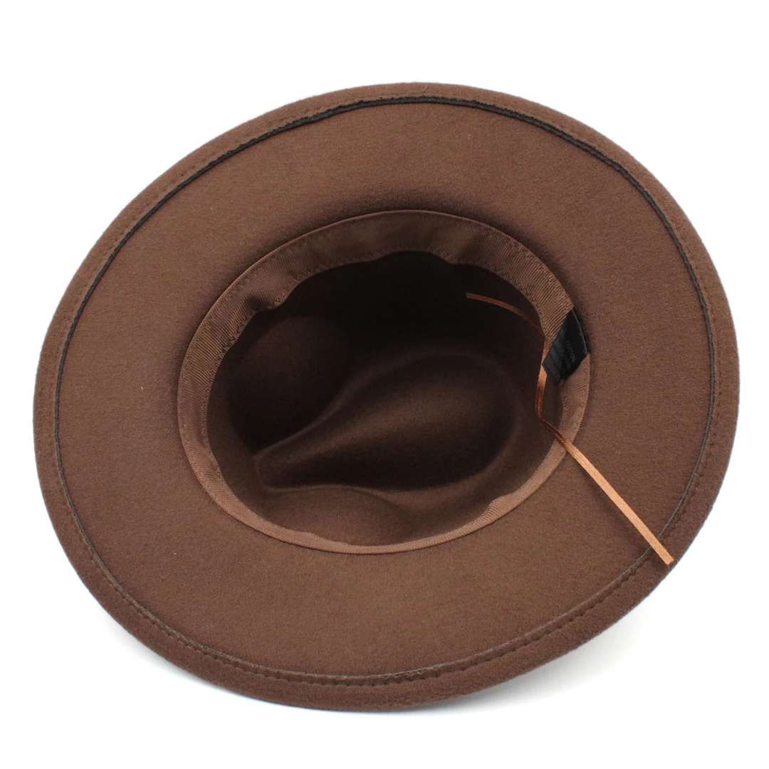 Mistdawn Unisex Wide Brim Felt Fedora Hat with Turquoise Leather Belt Jazz Church Cap Adjustable for Men Women