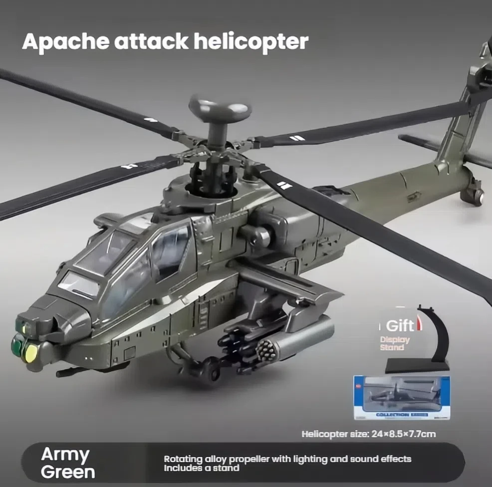 AH-64 Apache Helicopter Model Airplane, Diecast Military Attack Helicopter Suitable for Military Lovers to Collect and Gift