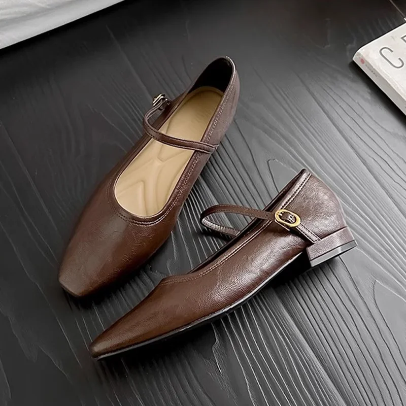 أحذية ماري جين النسائية بمقدمة مربعة أحذية بكعب أنيقة موضة خريف 2025 فستان فاخر جديد ضحل مصمم Mujer De Zapatos