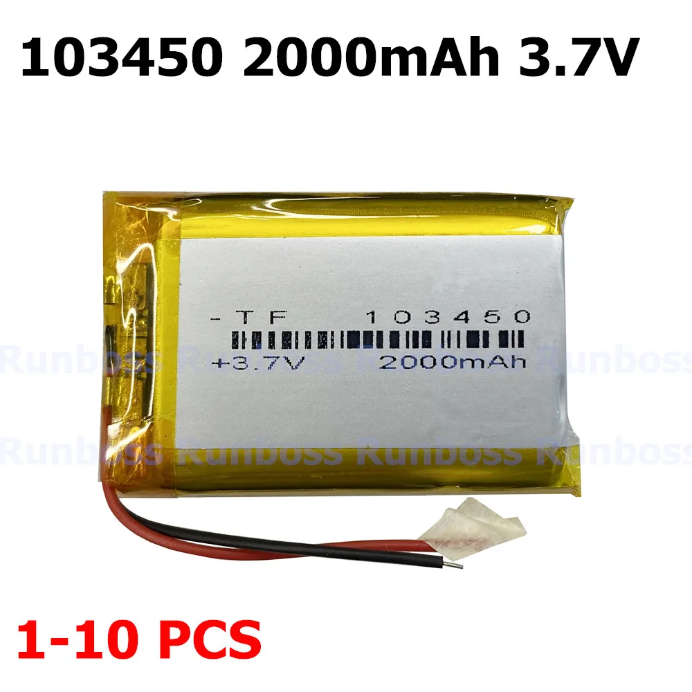 1-10PCS 103450 3.7V 2000mAh Li-Polymer Rechargeable Battery For MP3 Power Bank Electronic Camera GPS Navigator Bluetooth Headset