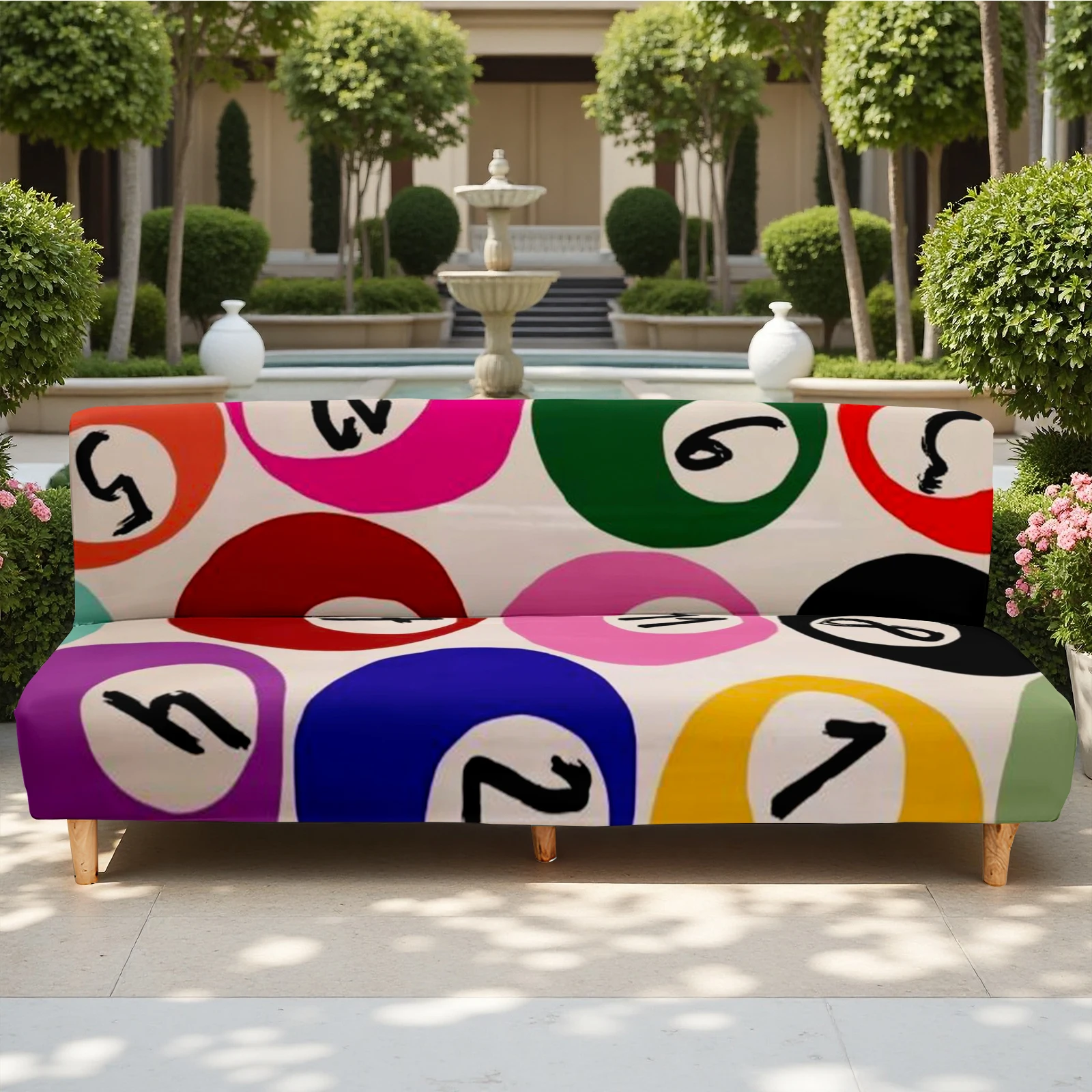 Colorful Number Print Summer Outdoor Sofa Bed Cover, Milk Silk Elastic Couch Cover, Pet - Friendly, Washable