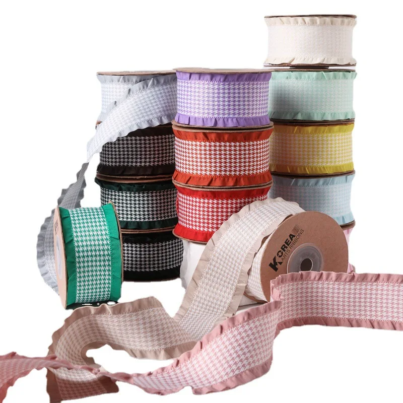 5 Yards Falbala Ruffled Houndstooth Ribbon Lotus leaf Ribbons 25/38MM Hair Bows DIY Crafts Handmade Accessories