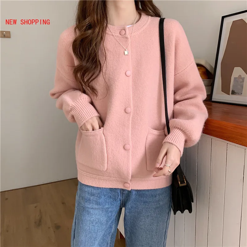 Pink Sweaters Women Solid Single Breasted Korean Style Chic Soft Knitting All-match Stylish Daily Casual Female Cardigan y2k New