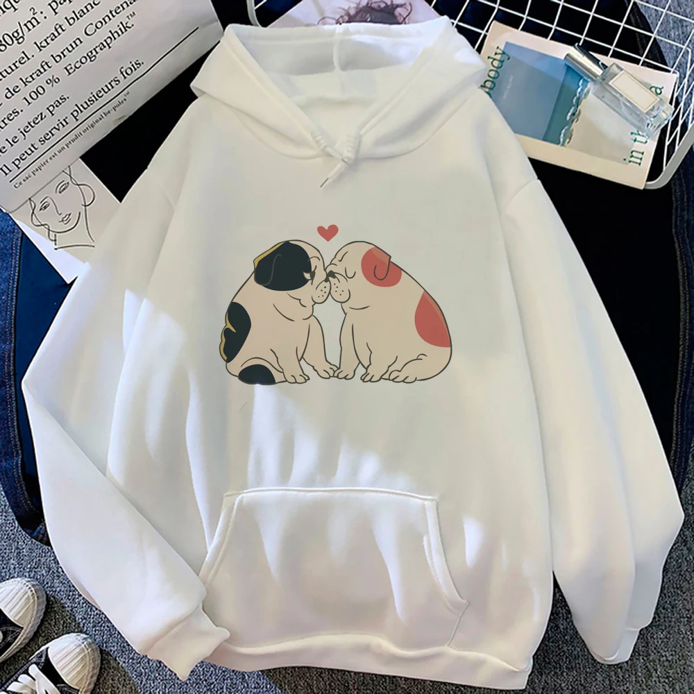 Bluzy z kapturem Bulldog damskie gotyckie streetwear koreański styl zimowe bluzy ubrania damskie Kawaii Pullover