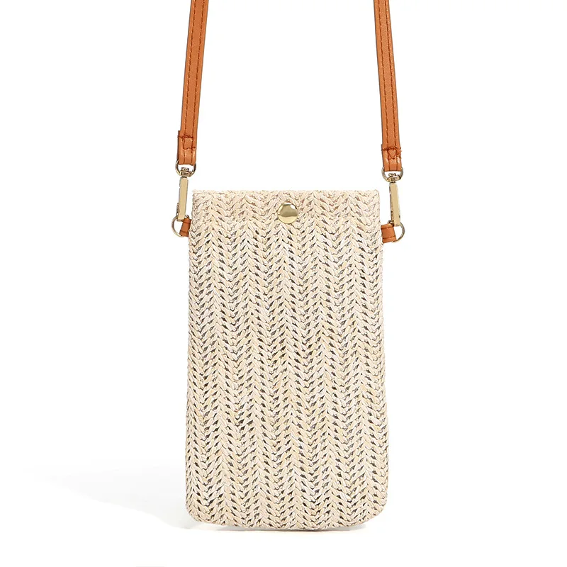 Lady Crossbody Bag Straw Weaving Solid Color Simple Compact Mini Daily Leisure Shoulder Bag Exquisite Versatile Small Square Bag