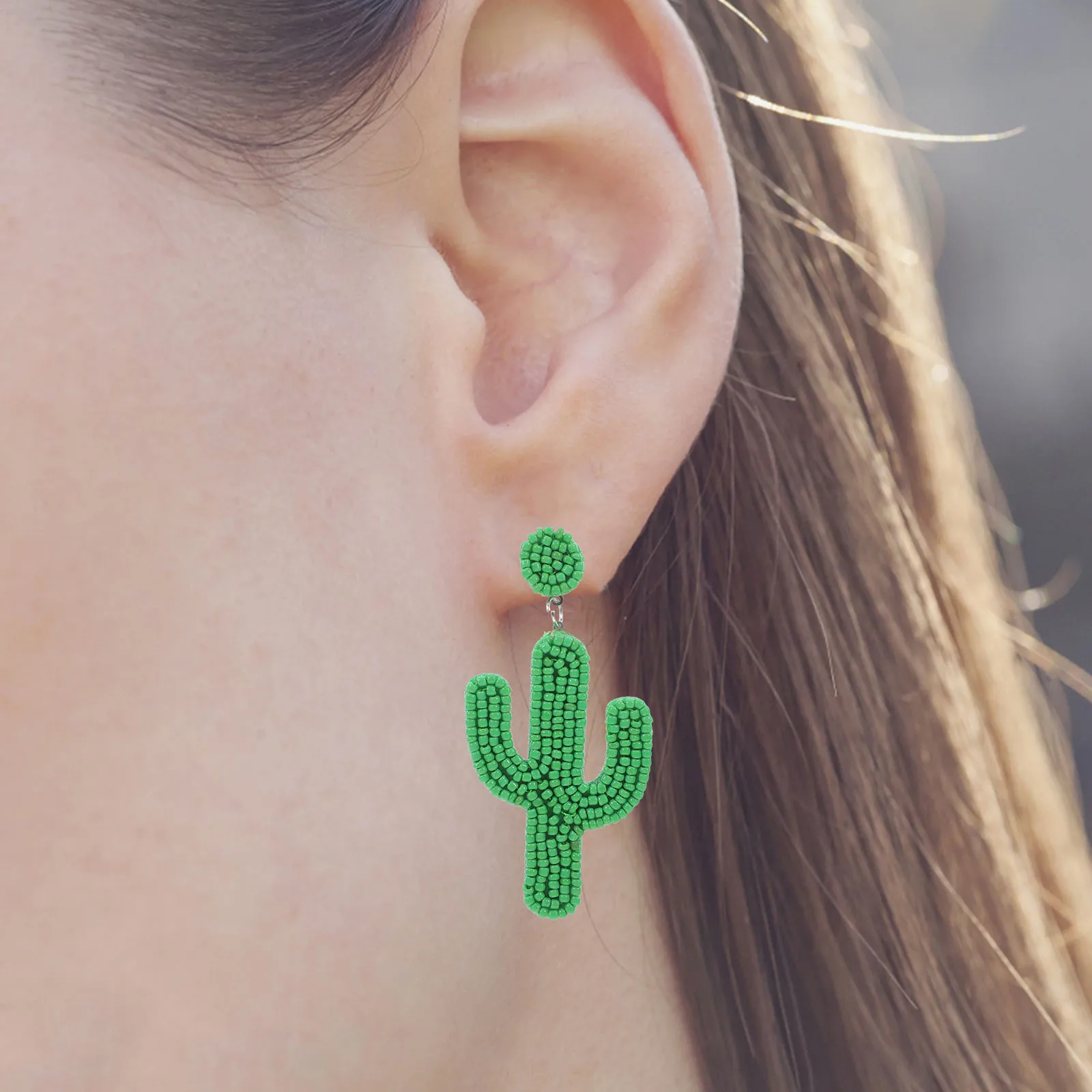 

1 Pair Cactus Beaded Dangle Earrings Creative Drop Earrings For Women Lightweight Stylish Charming Party Wedding Gift Simple