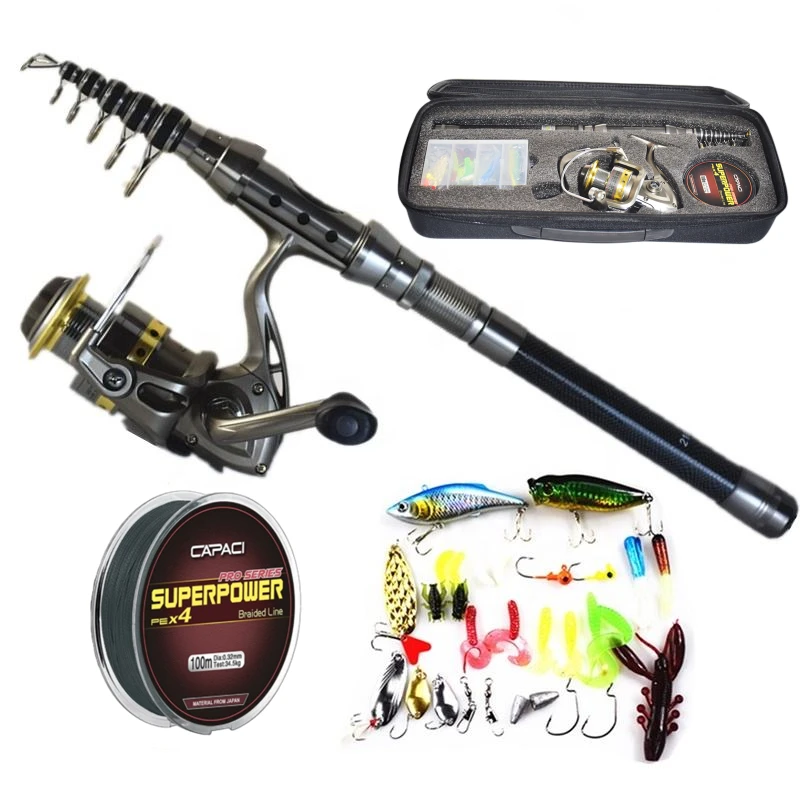 

2023 New Spinning Telescopic Fishing Rod and Reel Combo Kit Set with Line Lures Hooks Reel and Carry Bag Fishing Tackle