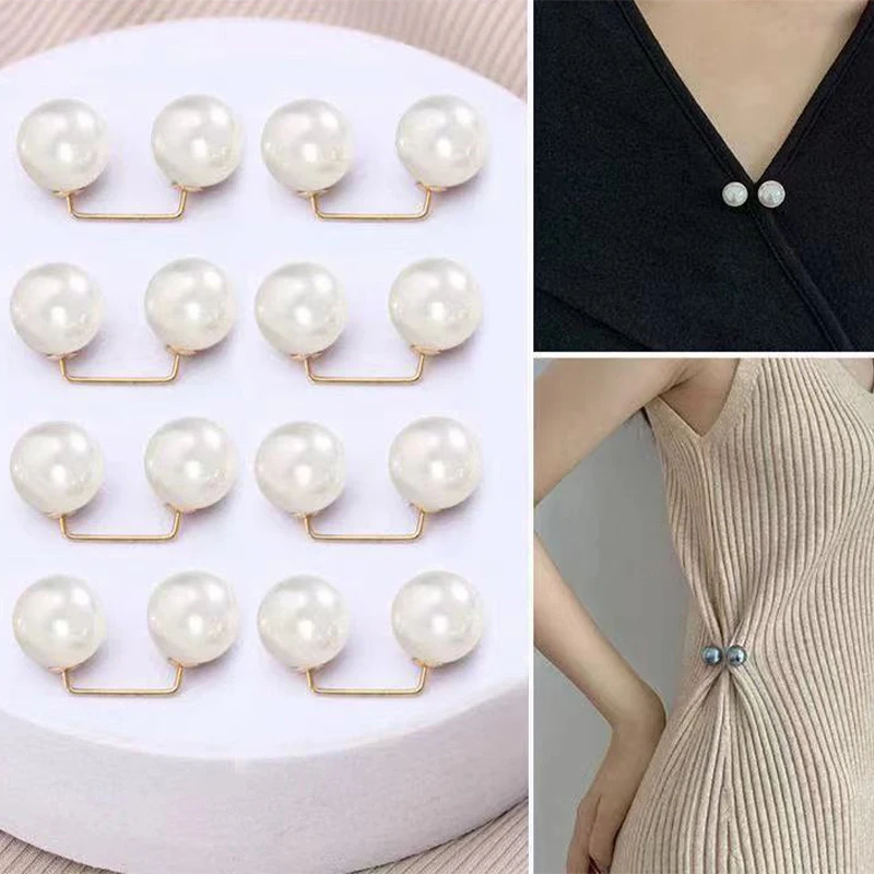 Épingles de sécurité pour écharpe, réglage du col, 8 pièces, épingles de sûreté antidérapantes en perles, broche de décoration pour robe, épingles de fixation de taille